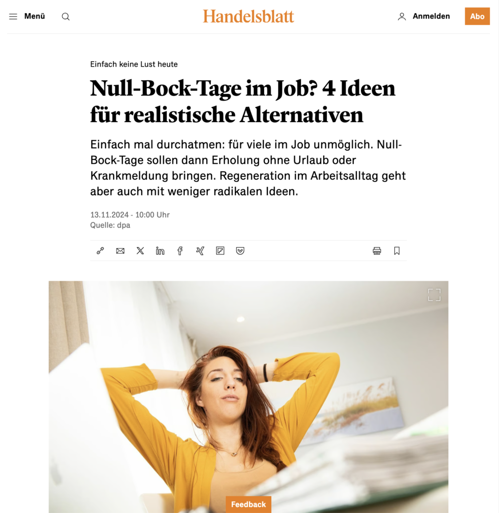 Handelsblatt_Artikel_Bild Null Bock im Job, Teresa Stockmeyer, Teamentwicklung, Führungskräfte Training