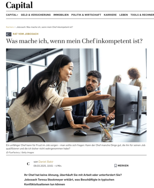Jobcoach-Stockmeyer-Captial-Artikel-Chef-inkompetent Was mache ich, wenn mein Chef inkompetent ist, Teresa Stockmeyer, Teamentwicklung, Führungskräfte Training